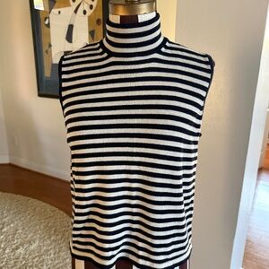 TSE Cashmere Silk/Cashmere Blend Women's Striped Mock Neck Tank Black/Ivory L